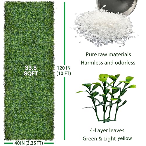 ODTORY Artificial Boxwood Roll Panels:40 X 120 in(33.5 sqft) UV-Anti Artificial Ivy Privacy Fence Wall Screen for Indoor Outdoor Green Grass Wall Decor & Ivy Fence Covering Privacy - size: 40 X 120 IN