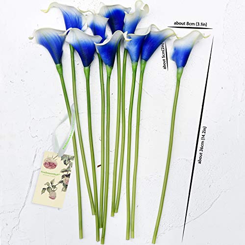 FiveSeasonStuff Real Touch Calla Lily Artificial Flowers Wedding Bridal Bouquet | Floral Arrangements | 15 Calla Lilies (Silk White & Abyss Blue) - color: Silk White & Abyss Blue
