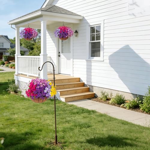 INSPRING Artificial Fake Hanging Plants Flowers Basket for Outdoors, UV Resistant Faux Hanging Silk Morning Glory in Planter Look Real Petunias for Outside Patio Porch Balcony Garden Decor, 6Mix - color: 6 Mixcolors