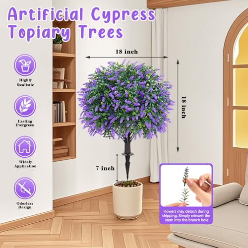 Grooy Artificial Boxwood Topiary Ball with Lavender, Set of 2 Artificial Shrub Bushes with Ground Spike, UV Resistant Fake Evergreen Plant Tree for Porch Outdoor Planters Indoor - color: Lavender Ball
