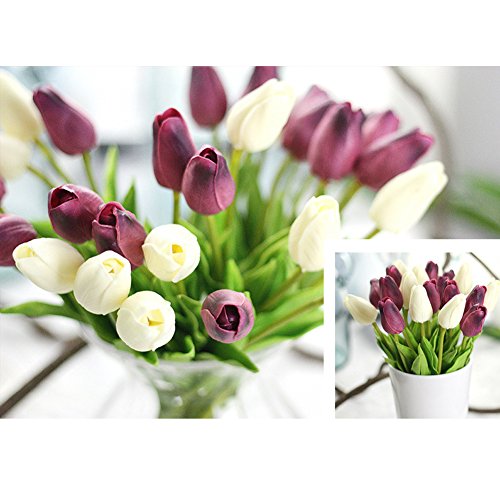 30 pcs Real-Touch Artificial Tulip Flowers Home Wedding Party Decor (Dark Purple) - color: Dark Purple