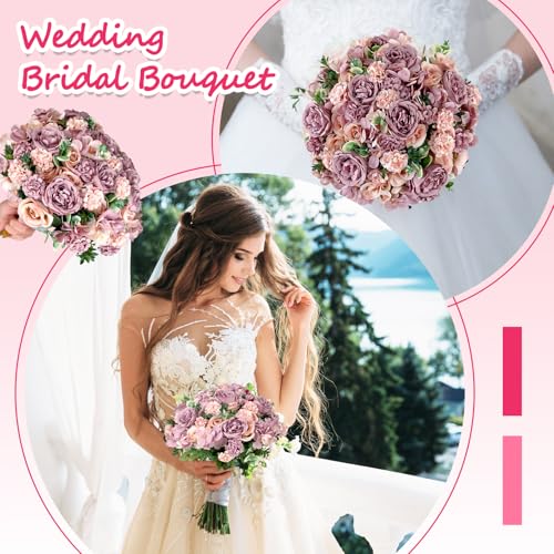 Olgaa 12 Bundles Peonies Artificial Flowers Silk Flowers Faux Peony Fake Peony Hydrangea Flower Bouquet Bulk for Vase Filler Centerpiece Table Decorations Wedding Arch Flowers (Champagne Purple) - color: Champagne Purple