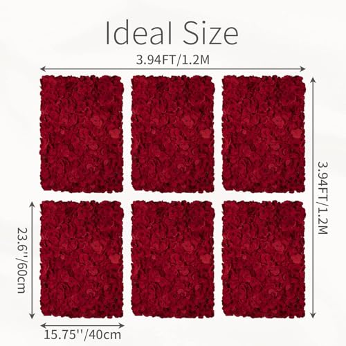 Flower Wall Panel Backdrop: 6 Pcs 24 x 16 Inch Red Artificial Hydrangea Floral Panels - color: Red, size: 6 PCS