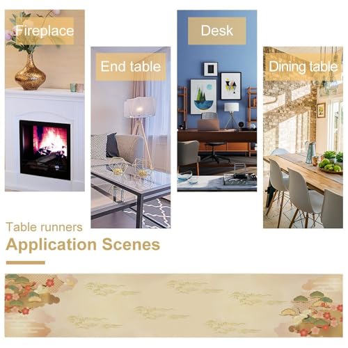 Japanese Table Runner Retro Asian Luxury Pine Trees Art Printed Burlap Runner for Home Kitchen Dining Table Living Room Decor Fabric 1 Panel W13xL36in - color: Japanese Style-3, size: 13"W x 36"H