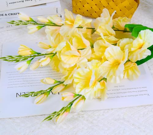 2 Bundles Yellow Gladiolus Artificial Flowers 10 Heads 26.38" Silk Flowers Faux Gladiolus Flowers for Wedding Centerpieces, Home Table Party Decor(Yellow) - color: Yellow
