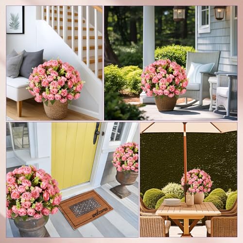 Yunlly 2 Set Artificial Boxwood Topiary Ball Trees with Rose Flowers 19.7'' UV Resistant Faux Greenery Shrubs Bushes with Ground Spike for Wedding Indoor Outdoor Front Porch Decor(Dark Pink) - color: Dark Pink