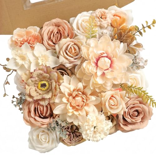 Artificial Flowers Combo Fake Roses Silk Flowers with Stems for DIY Wedding Bridal Bouquets Table Centerpieces Cake Birthday Baby Shower Wedding Anniversary Home Decorations(Champagne Nude) - color: Nude Champagne
