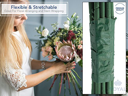 Royal Imports Floral Tape Green, Flower Stem Wrap Adhesive Waterproof Florist Tape for Decorative Bouquets Arranging and Crafts - 0.25" (60 Yd/180Ft) - 3 Rolls - size: Quarter Inch Wide - 3 Rolls