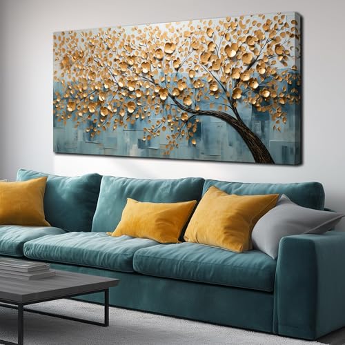 Gold Abstract Wall Art Bedroom Large Tree Pictures for Living Room Home Office Decor 29 x 58 Inch - color: Gold, size: 58"L x 29"W