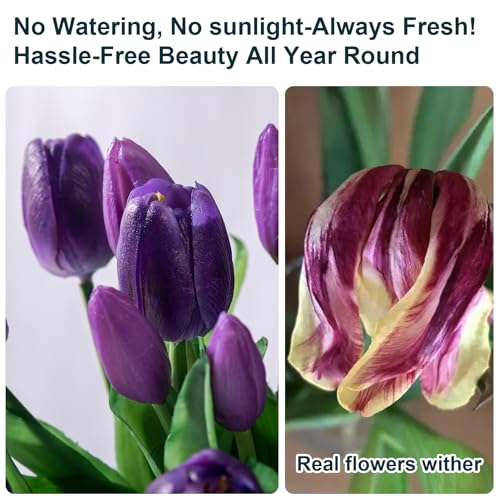 Bailikang 20PCS Fake Tulips 12' Artificial Tulip Silk Flowers Fake PU Bouquet Artificial Flowers Faux Flowers with Gift Box Soft Faux Tulips Bouquets Arrangements for Party Wedding Home - color: Light Purple