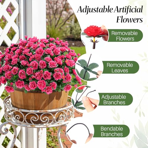 Alupssuc 8 Large Bundles Artificial Flowers for Outdoors Spring Decoration, UV Resistant Faux Flowers Silk Camellia Realistic Fake Flowers for Yard Patio Planter Porch Balcony Garden, Rose - color: Rose
