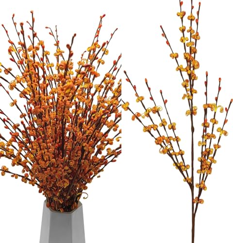 Wootkey 10 Pcs 29.5" Fall Stem Orange Jasmine Fall Flowers Dry Branches Bouquet for Home DIY Floral Art Plant Wedding Orange Fake Flowers (Autumn Yellow) - color: Autumn Yellow, size: 10pcs-29.5''