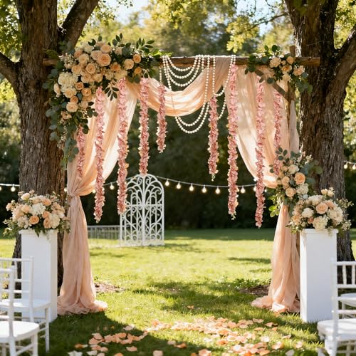 IPOPU Champagne Wisteria Hanging Flowers Garland 6.4FT Wisteria Garland Hanging Flowers for Decoration for Wedding Arch, Backdrop, Garden Party Decor, 3 PCS (Champagne) - color: Champagne