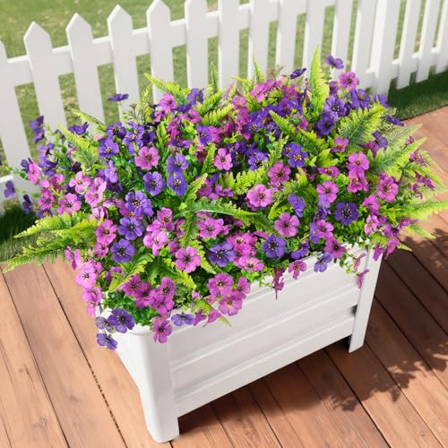 INQCMY Artificial Flowers for Outdoors Faux Plants Fake Flowers Spring Summer Decoration,12 Bundles Faux Silk Colorful Daisy Realistic UV Resistant for Outside Home Planter Window Porch Patio Yard - color: Light Purple Deep Purple, size: 12 PCS