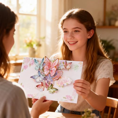 Pop Up Birthday Card 3D with Gold-edged Butterfly Greeting Cards with Envelope for Women Birthdays Thank You Get Well Any Occasion for Grandma Wife Mom Girlfriend