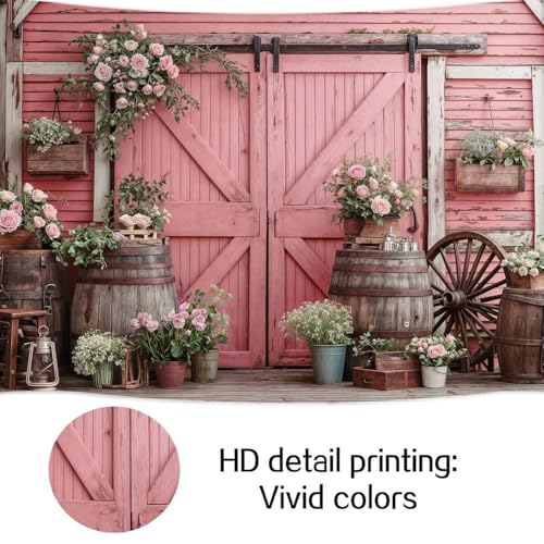 5x4ft Country Wedding Pink Photography Backdrop Rustic Wooden Barn Door Photography Backdrop Farmhouse Flower Western Girl Birthday Baby Shower Wedding Bridal Party Banner Photo Booth Props Background - color: Multi7, size: 5X4FT