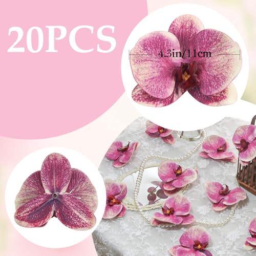 20PCS Real Touch Orchid Artificial Flowers Heads, 4.3'' Fuchsia Faux Butterfly Orchid Latex Phalaenopsis for Wedding DIY Crafts Hair Accessories Party Centerpieces Home Decor(Fuchsia) - color: Fuchsia