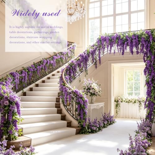 dallisten Wisteria Artificial Flowers Garland, 2Pcs 7.2Ft/Piece Silk Fake Wisteria Vine Kit, Hanging Flower for House Outdoor Garden Ceremony Outside Wedding Arch Floral Decor (2, Purple) - color: Purple