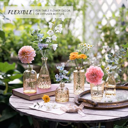 SUPMIND 24pcs Glass Bud Vase Set, Small Gold Amber Flower Vases for Centerpieces in Bulk, Mini Vintage Vase for Wedding, Home,Table Decoration - color: Gold Amber, size: 24Pcs