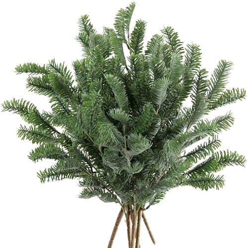 FiveSeasonStuff Soft Touch Artificial Faux Pine Stems – 6 Stems, 1.5 ft (45cm) Tall, Perfect for Home Décor, Holiday Centerpieces, Winter Arrangements, Weddings, Events – Bendable Branches - color: Pine Leaves (Green)