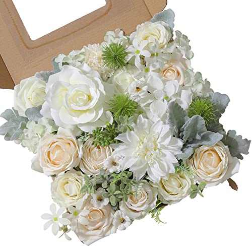 rongflower Artificial Flowers Combo Silk Mix Fake Flowers Leaf for DIY Wedding Bouquets Centerpieces Arrangements Party Baby Shower Home Decorations(Milk White) - color: Milk White