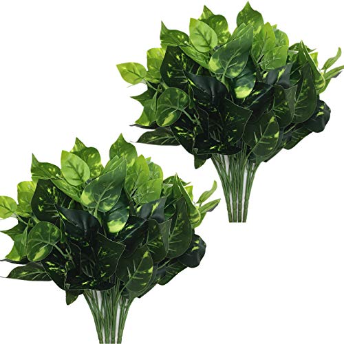 CATTREE Artificial Shrubs, Plastic Plants Scindapsus Grass Fake Green Bushes Greenery Leaves Wedding Indoor Outdoor Home Garden Verandah Office Table Centerpieces Arrangements Decoration 8 pcs - color: Scindapsus/8pcs