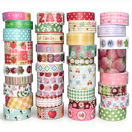 35 Rolls Strawberry Farm Washi Tape Set, Cute Fruits Decorative Scrapbook Tape and Journaling Supplies for DIY Crafts, Bullet Journals, Gift Wrapping - color: StrawberyAesthctic