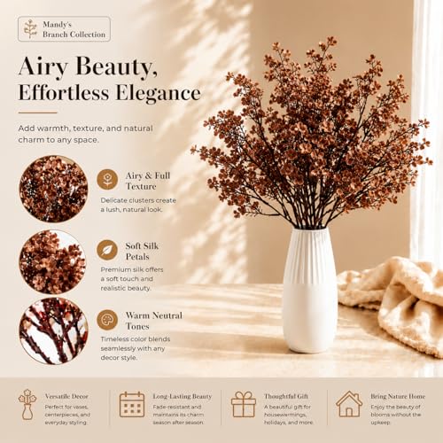 Mandy's 6 Bundles Artificial Brown Baby’s Breath Flowers | 18.5 Inch Silk Gypsophila European Style Modern Home Decor Centerpiece Neutral Wedding Flower Arrangements - color: Brown