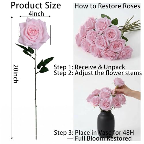 Pink Roses Artificial Flowers,50PCS 4 Inch Large Fake Roses Bulk - color: Pink