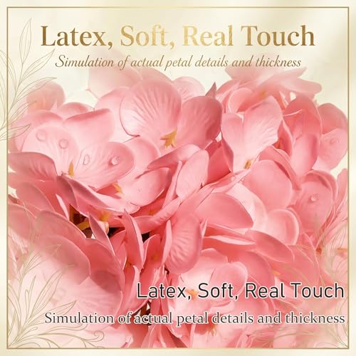 Hydrangea Artificial Flowers with Vase, Real Touch Latex Fake Hydrangeas Spring Stem Leaves Bouquet with Faux Water, Realistic Faux Flower for Home Office Bedroom Table Centerpiece Decor Pink - color: Pink
