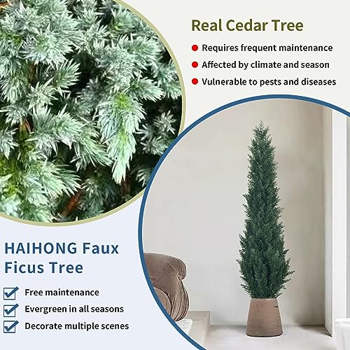 HAIHONG 2 Packs 4ft Artificial Cedar Topiary Trees - Fake Boxwood Topiary Cypress Trees Potted Plants, Artificial Plants Shrubs for Home Indoor Outdoor Garden Porch Decor - size: 9in