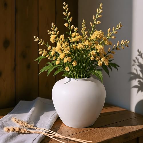 Rustic Matte Ceramic Vase for Home Decor, 7.48 Inch Farmhouse Minimalist White Round Vase for Flowers, Living Room, Kitchen, Table, Entryway, Decorative Pottery Vases for Centerpiece, Bedroom