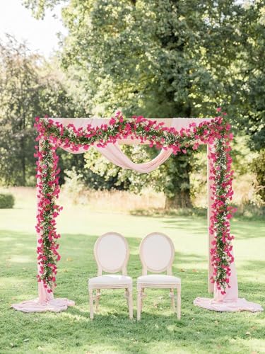2 Pack Hot Pink Artificial Petunias Flowers Vine Garlands for Outdoor, 6FT Fake Morning Glory Hanging Flowers for Home Garden Table Centerpieces Wall Wedding Decor(Hot Pink) - color: Hot Pink
