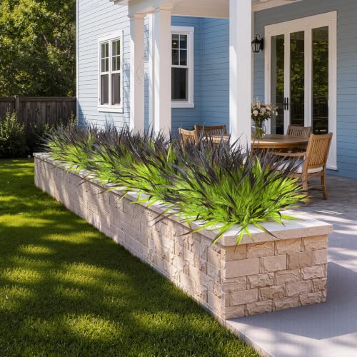 Uieke 12 Bundles Artificial Outdoor Plants UV Resistant Fake Grass Plants Faux Plastic Plants Greenery Shrubs for Home Garden Pathway Summer Decor, Deep Purple - color: Deep Purple, size: 12