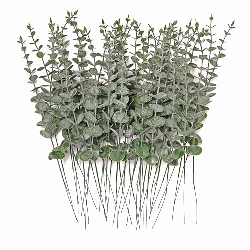 Fake Plants, 40Pcs Eucalyptus Stems Artificial Flowers, Fake Eucalyptus Leaves Stems, Plastic Grey Green Touch Leaf Branches for Home Office Flowers Bouquet Centerpiece Wedding Decoration - color: Grey Green, size: 40 Pcs