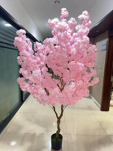 Cherry Blossom Tree 7ft, Pink Artificial Cherry Tree Fake Pink Tree for Wedding Party Home Living Room Decor - size: 6ft 11in