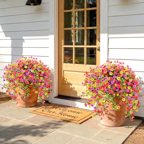 5PCS Artificial Faux Hanging Flowers Plants for Outdoor Decor,Fake Silk Daisy Flowers with Eucalyptus UV Resistant Realistic Vines for Home Porch Patio Balcony Yard Decor (Hot pink Purple Yellow) - color: Hot Pink Purple Yellow