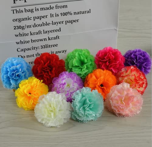 50 Artificial Silk Carnation Flower Head with Stems Set,Vase Fillers for Home Decor Bridal Wedding Party Birthday Cake Ornaments,Handmade Wrist Corsage, 3"Multiple Petals Heads & 8" Stems (Yellow) - color: Yellow