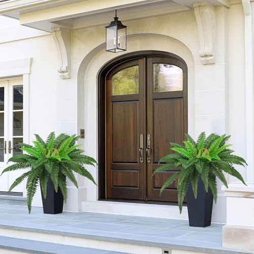 40" Artificial Boston Ferns Bush Plants, Set of 2, Large Faux Ferns Hanging Decor with 53 Fronds, Fake Vines Indoor Or Outdoors Planter for Home and Office Decor - size: 2 PCS-40in