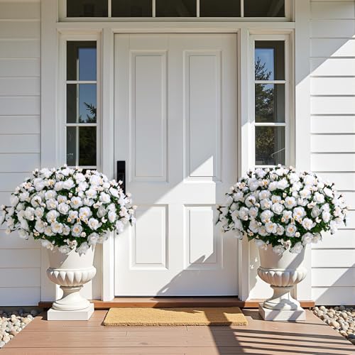 Alupssuc 8 Large Bundles Artificial Flowers for Outdoors Spring Decoration, UV Resistant Faux Flowers Silk Camellia Realistic Fake Flowers for Yard Patio Planter Porch Balcony Garden, White - color: White