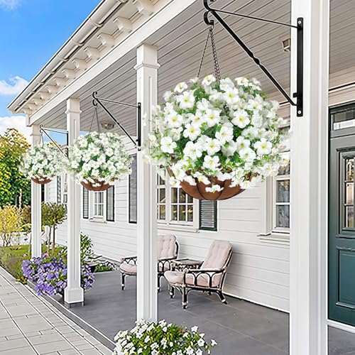 ICX 12pcs Artificial Flowers Fake Plants for Outdoors Decoration-White | Fake Silk Morning Glory Realistic UV Resistant Flowers for Outside for Pot, Front Door Porch Yard Patio Hanging Basket - color: 12pcs-mixed White