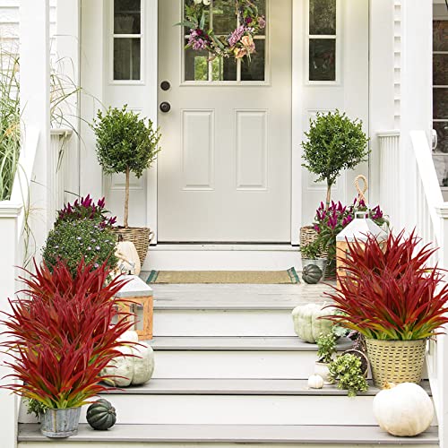16Pcs Artificial Grass Fake Plants 17.3in Outdoor Plants UV Resistant Greenery Stems Fake Grass for Home Window Garden Office Patio Pathway Front Porch Décor Light Green & Red - color: Light Red &Green, size: 16 Pcs