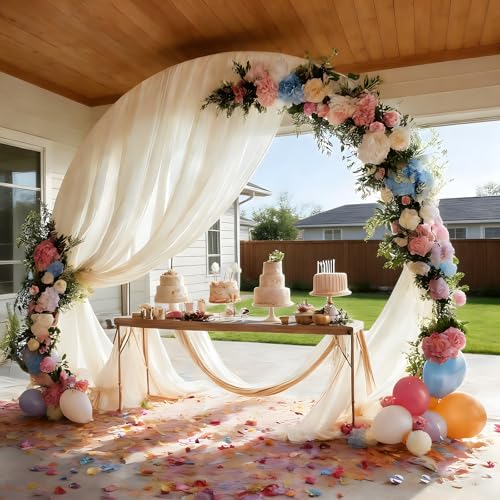 Ivory White Wedding Arch Draping Fabric Shimmery Sheer Drapes 2 Panels Extra Long Backdrop Curtains for Wedding Anniversary Party Summer Outdoor Events 4th July Drapery, 31" x 20 ft - color: Ivory White, size: 240" L x 31" W (2 Panels)