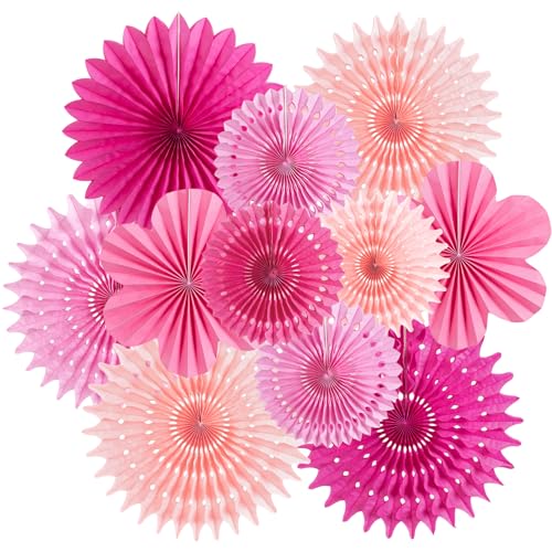PAPER JAZZ Paper Flowers Hot Pink Paper Flowers Decorations for Wall Hanging Paper Fans for Valentine Floral Backdrop Decor Bridal Shower Birthday Party Galentine's Day - color: Hot Pink