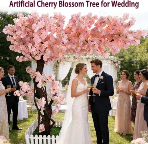 Japanese Artificial Cherry Tree Artificial Cherry Blossom Trees Fake Cherry Blossom Tree Indoor Outdoor Home Office Party Wedding Hotel,Pink,H11.4*L9.8ft - color: Pink, size: H11.4*L9.8ft
