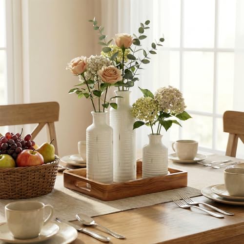 Firehold Ceramic Vase Set of 3, Flower Vases for Home Decor, Neutral Rustic Modern Farmhouse Vase, Decorative Centerpieces for Table Bookshelf Mantel Kitchen Living Room Office - color: 02-white