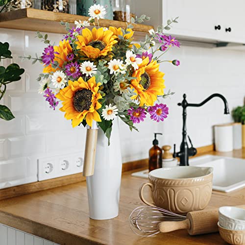 CEWOR Artificial Sunflowers Fake Cemetery Flowers for Grave Bouquet with Sunflowers for Bridal Bouquets Wedding Centerpieces Decor Party Table Gravesites Fall Floral Arrangements Home Decoration - color: Sunflowers-1