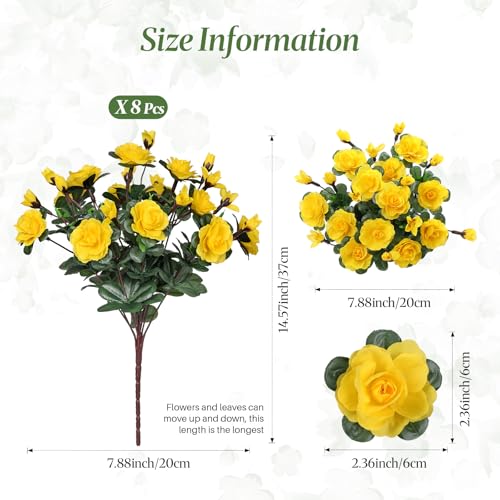 Alupssuc 8 Large Bundles Artificial Flowers for Outdoors Spring Decoration, UV Resistant Faux Flowers Silk Camellia Realistic Fake Flowers for Yard Patio Planter Porch Balcony Garden, Yellow - color: Yellow