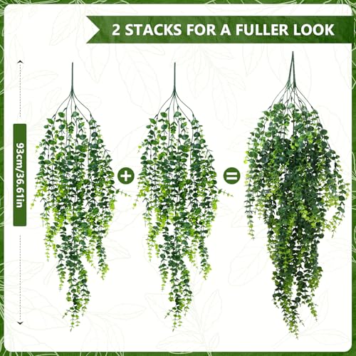 2-Pack Fake Hanging Plants, Faux Hanging Plant Artificial Greenery for Living Room Bedroom Boho Wall Shelf Indoor Outdoor Decor (Green Eucalyptus) - color: Green Eucalyptus