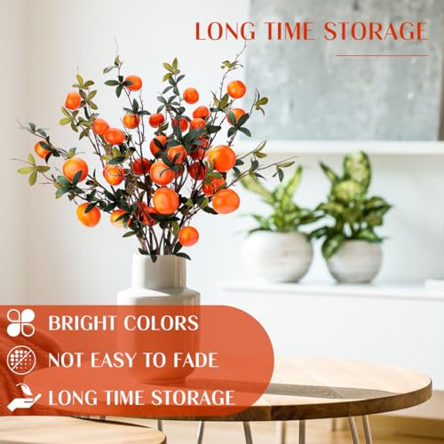 Gresorth 37.4 Inch Indoor Decoration Lifelike Artificial Orange Fake Plastic Fruit Branch Realistic Foam Stem Ornament Festival Restaurant 3pcs - color: Orange